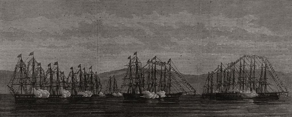 British, German, Norwegian & Swedish squadrons in Trondheim Harbour 1873 print